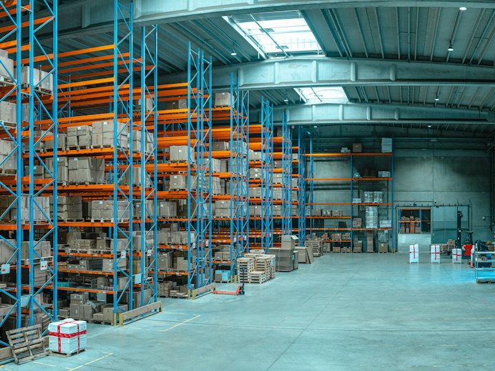 Entrepôt avec rayonnages de marchandises