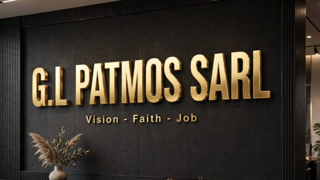 Enseigne dorée G.L PATMOS SARL